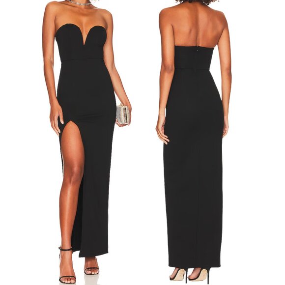 NWT Superdown Gianna Sweetheart Slit Gown Maxi Dress, Black, Size L - Picture 1 of 4